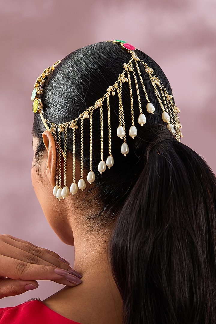 Gold Finish Multi-Colored Enameled Hair Accessories by Bauble Bazaar at Pernia's Pop Up Shop