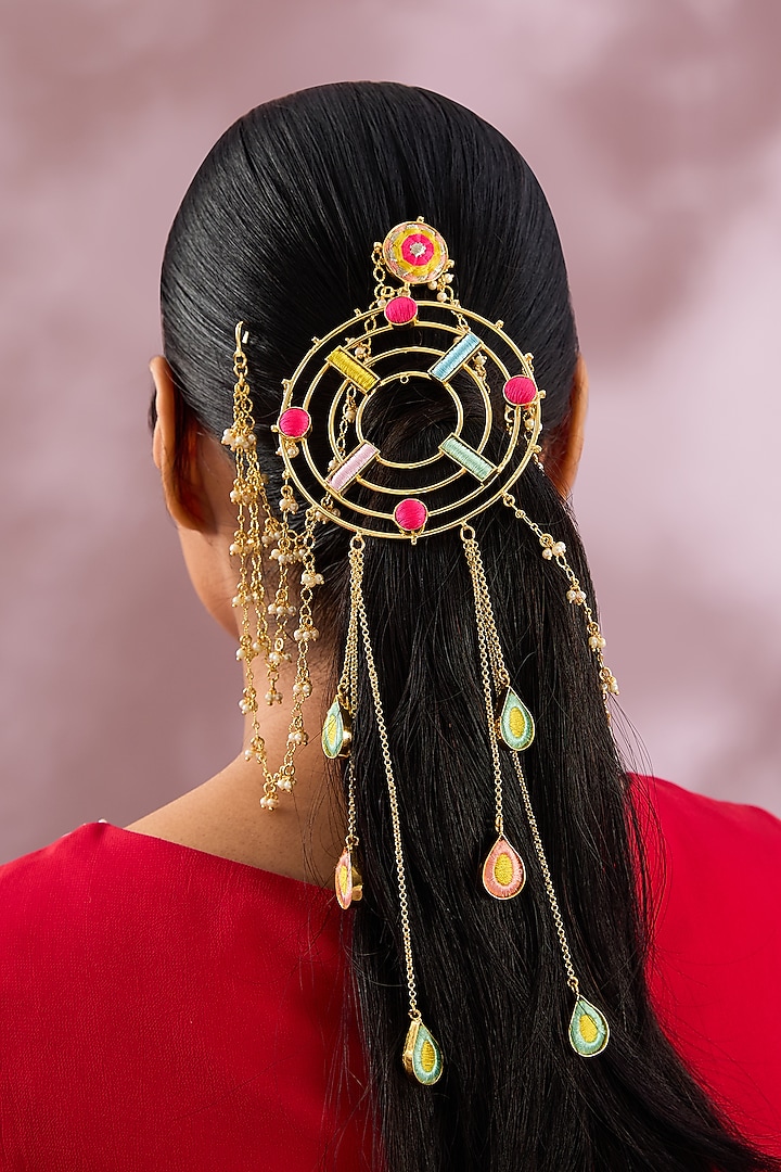 Gold Finish Multi-Colored Enameled Hair Accessories by Bauble Bazaar at Pernia's Pop Up Shop