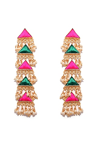 Matte Gold Finish Five Layered Embroidered Earrings by Bauble Bazaar