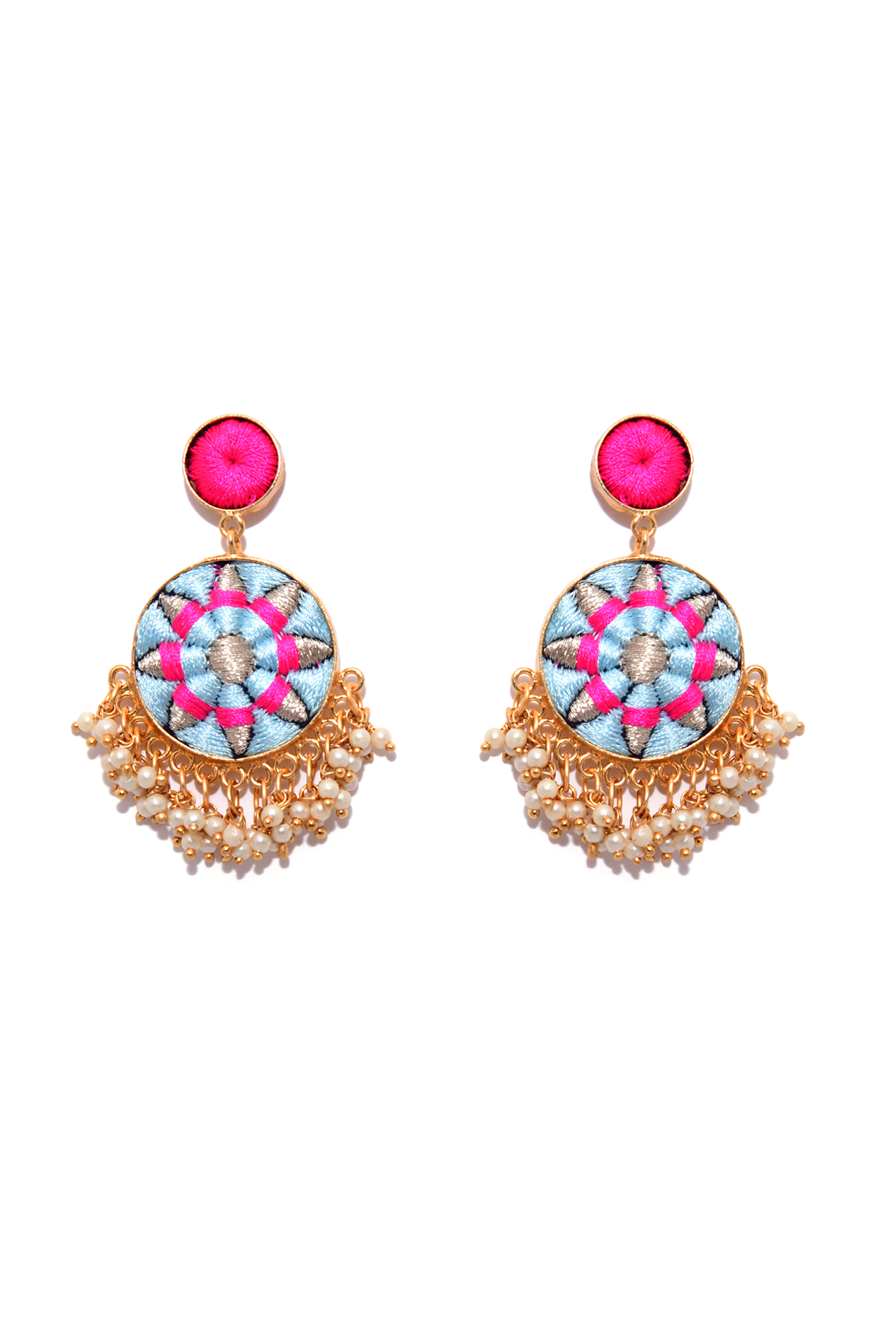 Matte Gold Finish Circular Earrings With Bunch Hangings by Bauble Bazaar at Pernia's Pop Up Shop