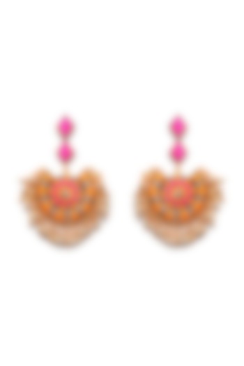 Matte Gold Finish Rhombus Earrings With Hangings by Bauble Bazaar at Pernia's Pop Up Shop