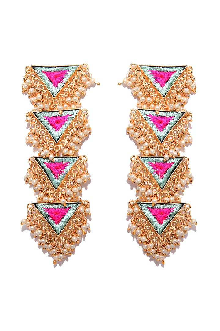 Matte Gold Finish Layered Triangle Earrings by Bauble Bazaar