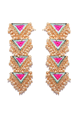 Matte Gold Finish Layered Triangle Earrings by Bauble Bazaar