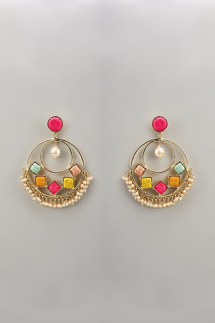 Gold Finish Silk Thread & Pearl Embellished Earrings by Bauble Bazaar at Pernia's Pop Up Shop
