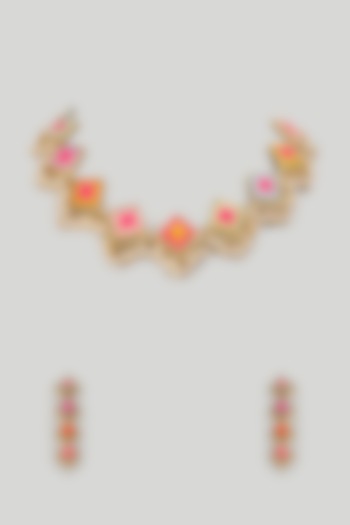 Gold Finish Pearl & Hand Embroidered Choker Necklace Set by Bauble Bazaar at Pernia's Pop Up Shop