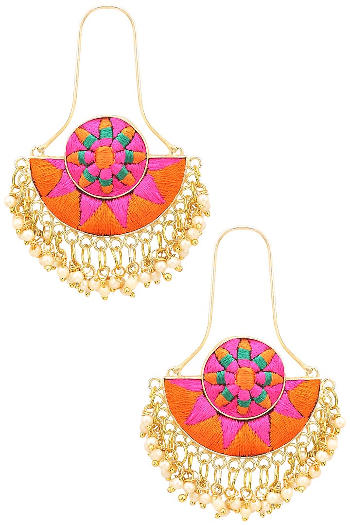 Matte finish silk thread embroidery earrings available only at Pernia's Pop Up Shop.