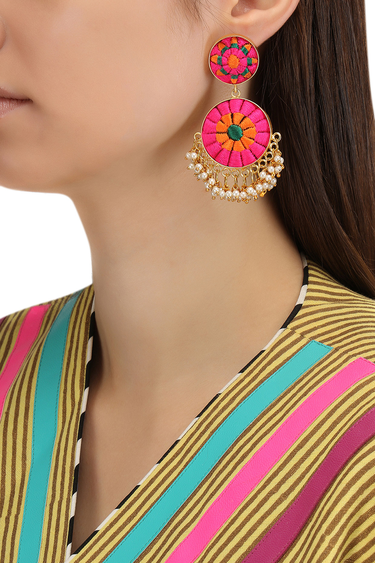 Matte finish circular dangler earrings available only at Pernia's Pop Up Shop.