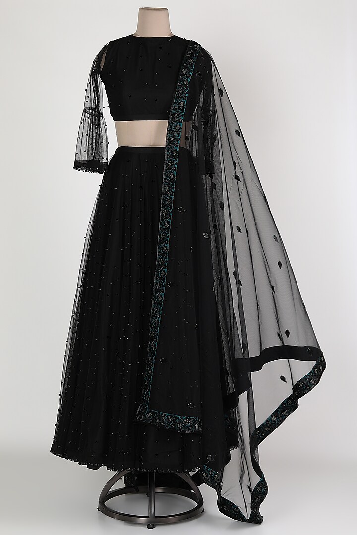 Black Embellished Skirt Set by Abha Choudhary
