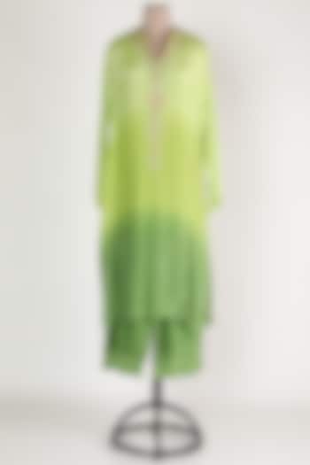 Mint Green Ombre Chiffon Kurta Set by Abha Choudhary