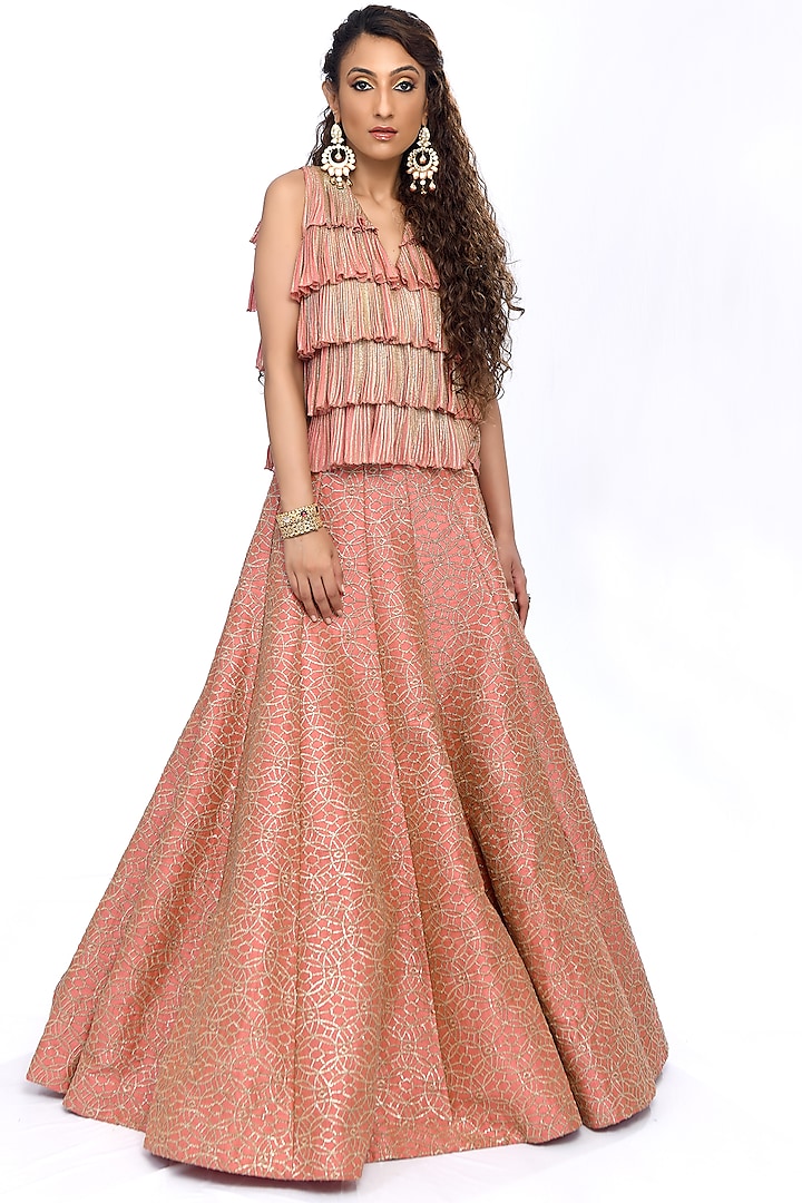 Rose Gold Ruffled Skirt Set by Abha Choudhary
