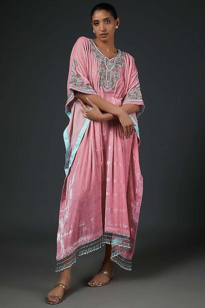 Pink Velvet Kaftan by Abha Choudhary at Pernia's Pop Up Shop