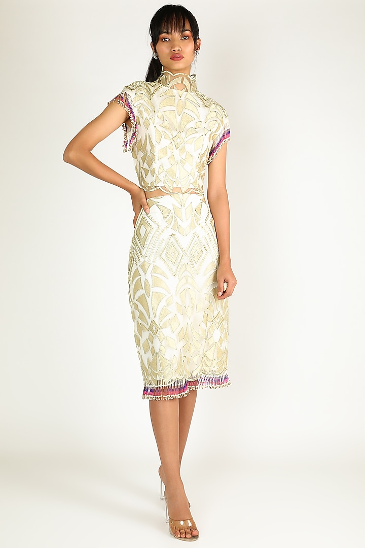 Gold Kasab Skirt Set by Abha Choudhary at Pernia's Pop Up Shop