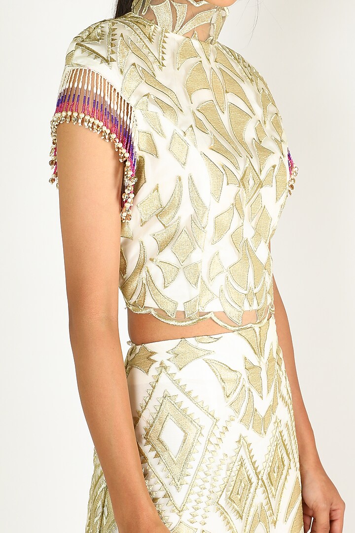 Gold Kasab Skirt Set by Abha Choudhary at Pernia's Pop Up Shop