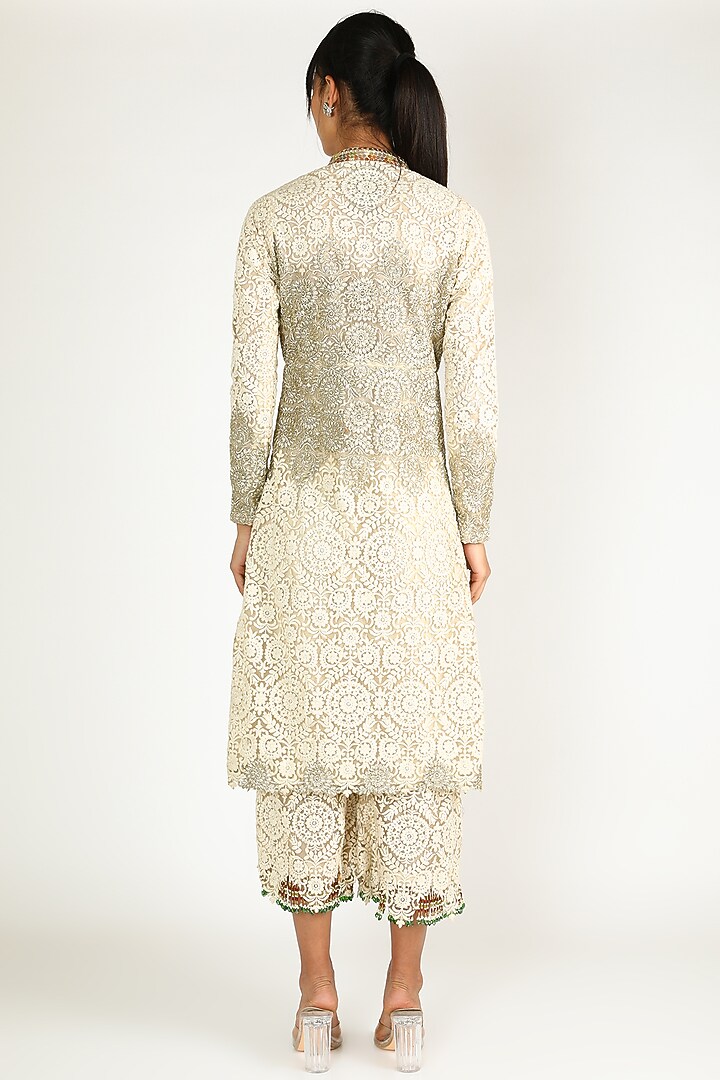 Cream & Golden Embroidered Kurta Set by Abha Choudhary at Pernia's Pop Up Shop