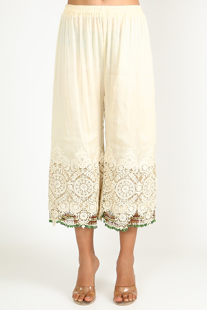Cream & Golden Embroidered Kurta Set by Abha Choudhary at Pernia's Pop Up Shop