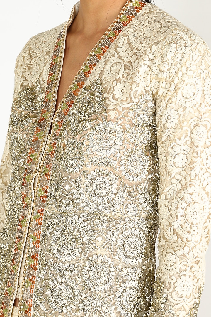 Cream & Golden Embroidered Kurta Set by Abha Choudhary at Pernia's Pop Up Shop