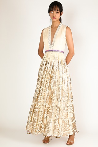 Cream Embroidered Gown by Abha Choudhary