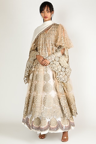 Golden Embroidered Kurta Set by Abha Choudhary