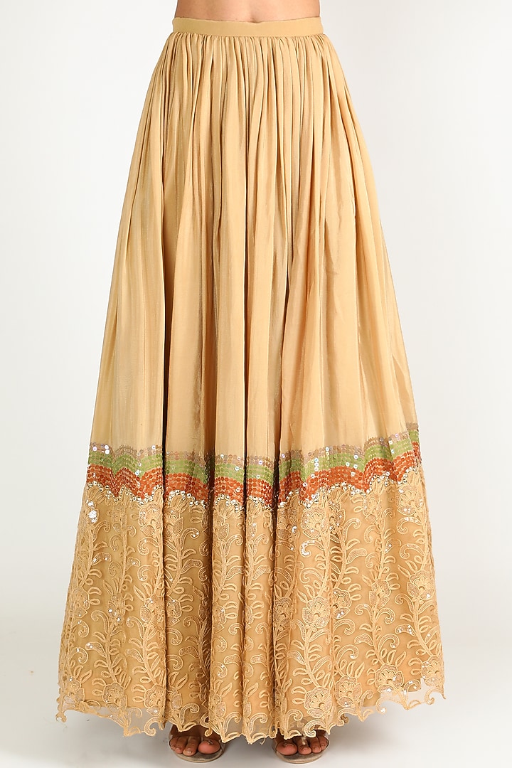 Dark Beige Embroidered Kurta Set by Abha Choudhary at Pernia's Pop Up Shop
