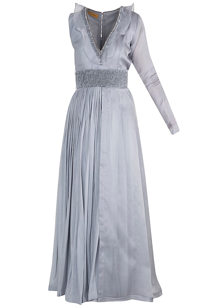 Grey Embroidered Anarkali With Belt by Abha Choudhary