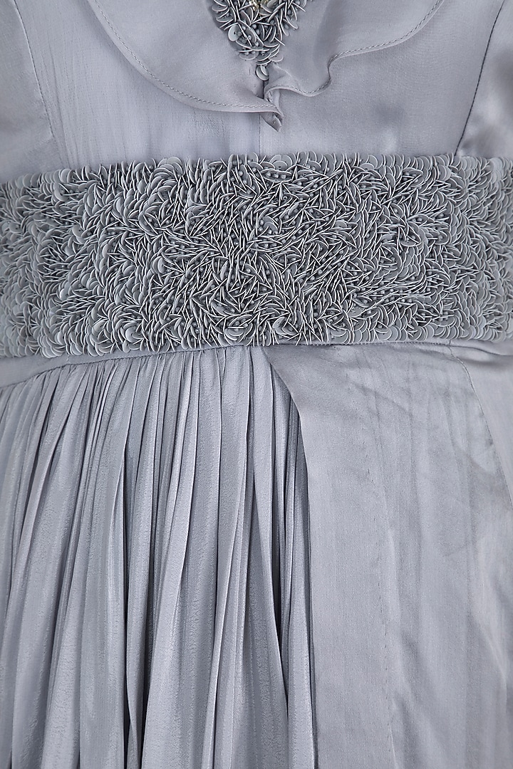 Grey Embroidered Wedding Anarkali With Belt by Abha Choudhary at Pernia's Pop Up Shop