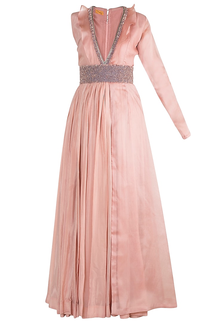 Blush Pink Embroidered Anarkali With Belt by Abha Choudhary