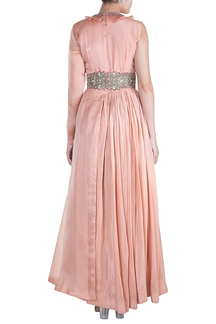 Blush Pink Embroidered Wedding Anarkali With Belt by Abha Choudhary at Pernia's Pop Up Shop
