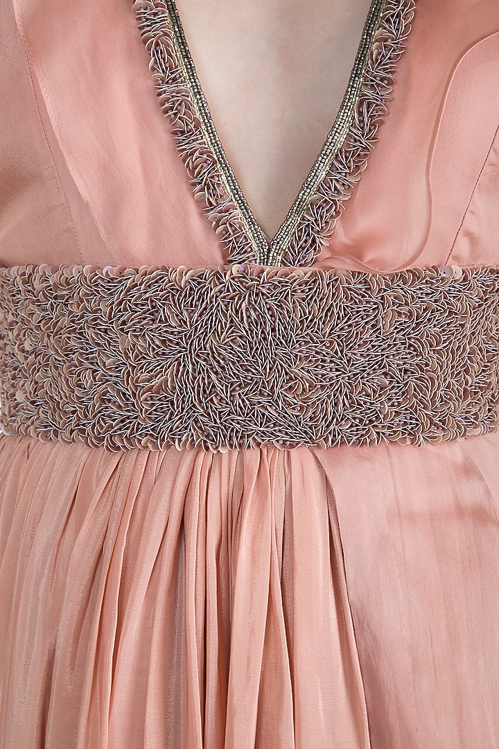 Blush Pink Embroidered Wedding Anarkali With Belt by Abha Choudhary at Pernia's Pop Up Shop