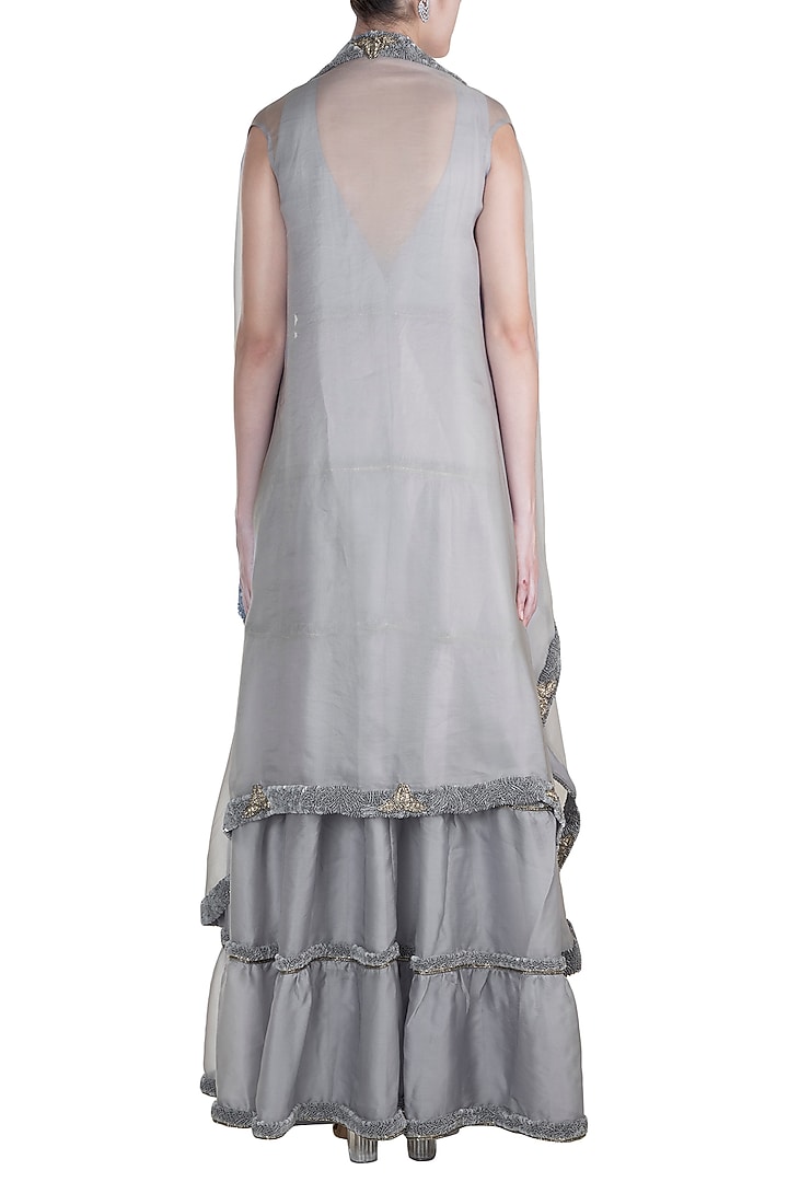 Grey Embroidered Chunnat Bridal Anarkali With Jacket by Abha Choudhary at Pernia's Pop Up Shop