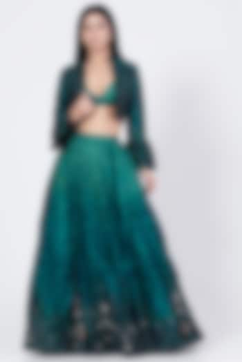 Green & Blue Ombre Sequins Embellished Skirt Set by Abha Choudhary