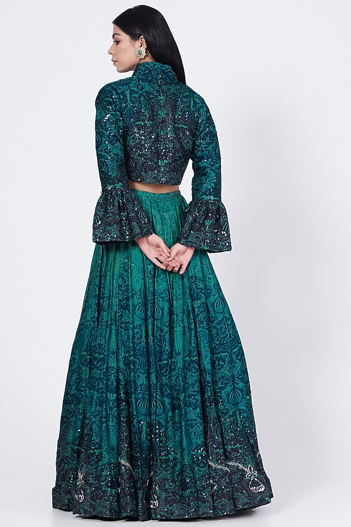 Green & Blue Ombre Sequins Embellished Skirt Set by Abha Choudhary at Pernia's Pop Up Shop