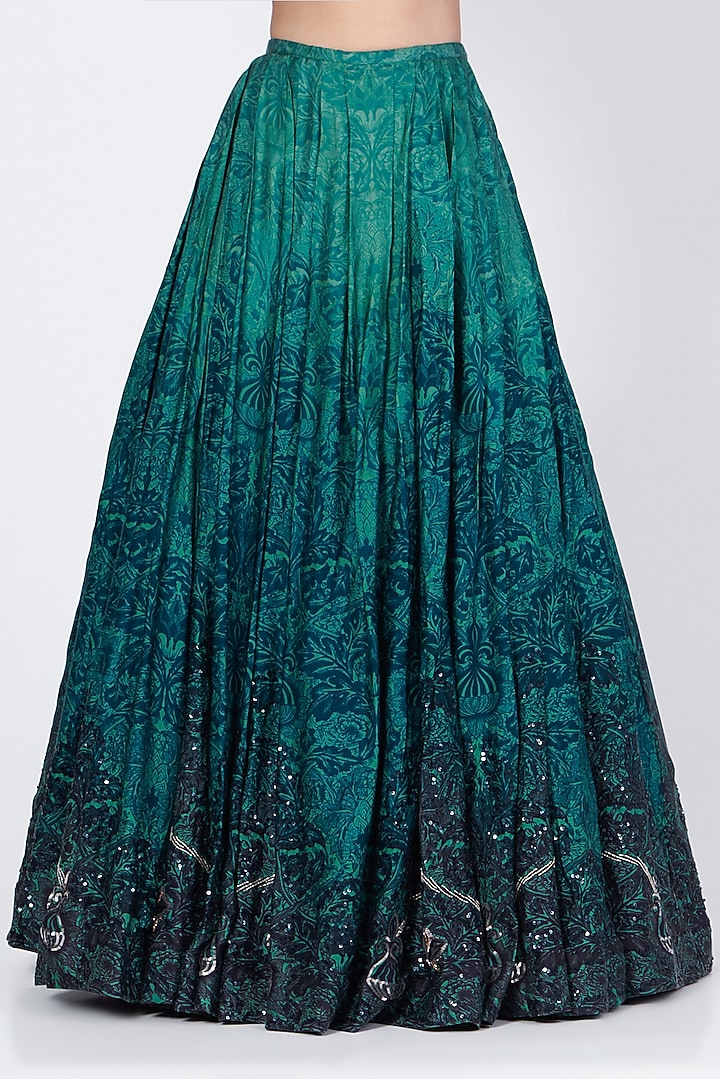 Green & Blue Ombre Sequins Embellished Skirt Set by Abha Choudhary at Pernia's Pop Up Shop