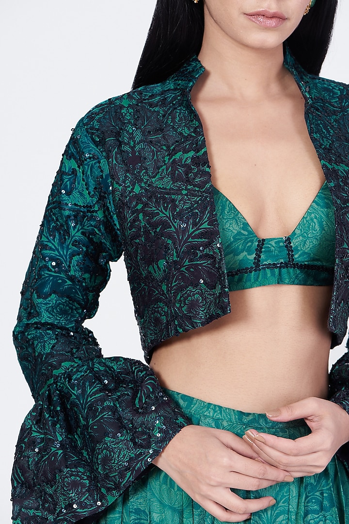 Green & Blue Ombre Sequins Embellished Skirt Set by Abha Choudhary at Pernia's Pop Up Shop