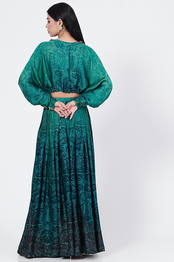 Green & Blue Cotton & Satin Plated Pant Set by Abha Choudhary at Pernia's Pop Up Shop