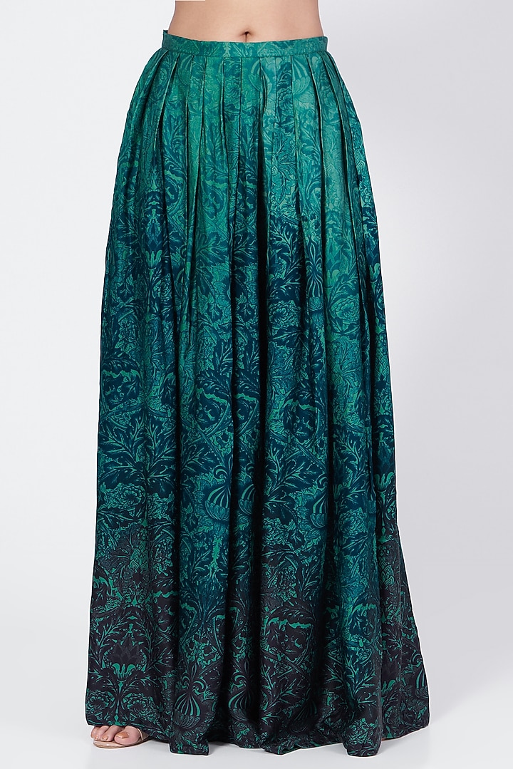 Green & Blue Cotton & Satin Plated Pant Set by Abha Choudhary at Pernia's Pop Up Shop