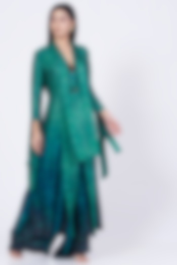 Green & Blue Ombre Jumpsuit With Jacket by Abha Choudhary