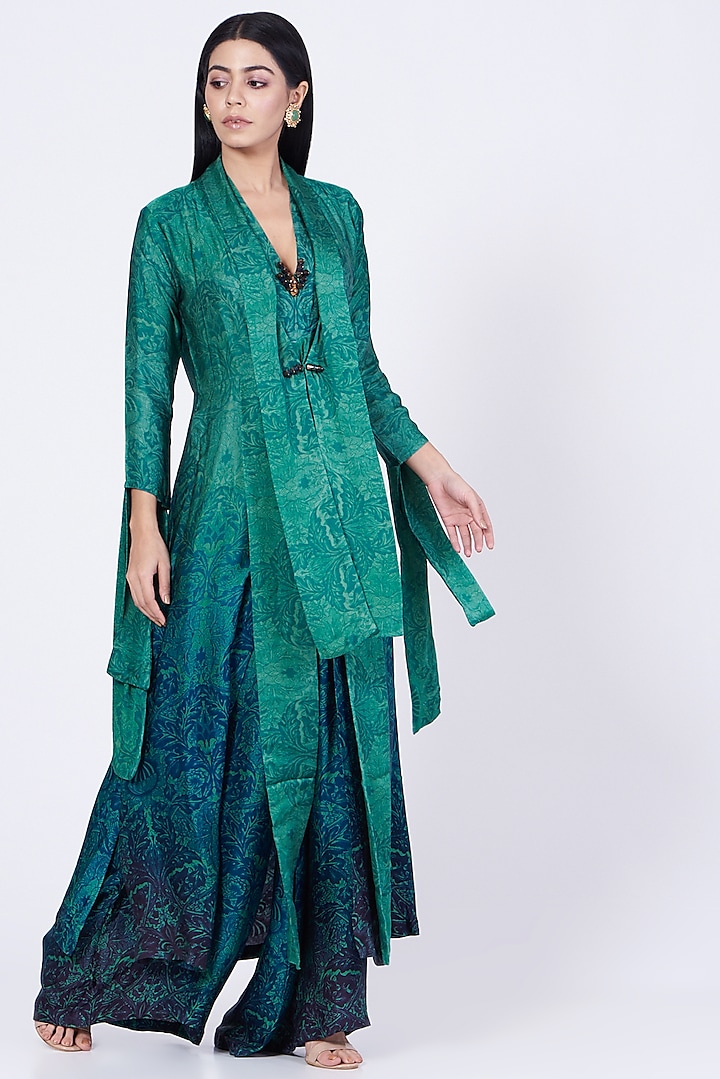 Green & Blue Ombre Jumpsuit With Jacket by Abha Choudhary