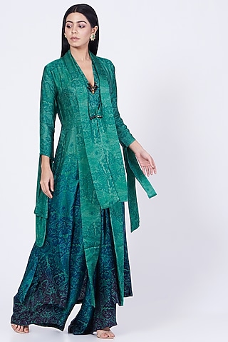 Green & Blue Ombre Jumpsuit With Jacket by Abha Choudhary