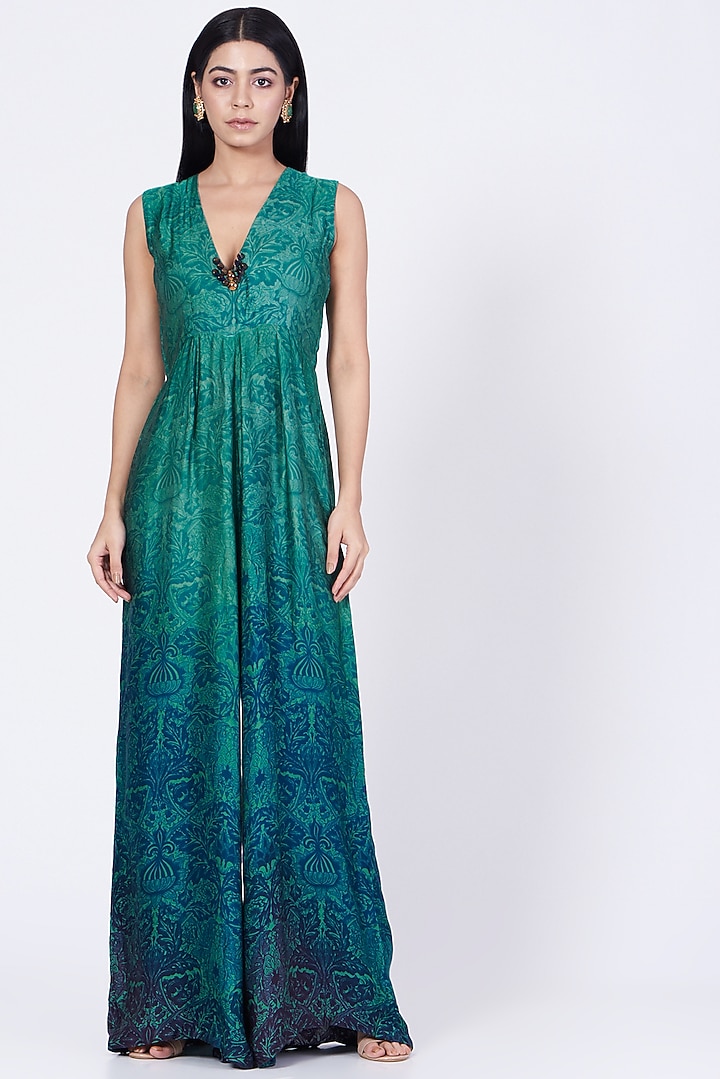 Green & Blue Ombre Jumpsuit With Jacket by Abha Choudhary at Pernia's Pop Up Shop