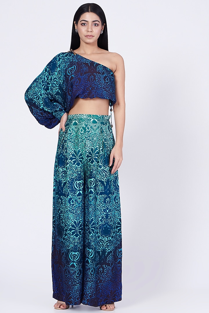 Green & Blue Ombre Palazzo Pant Set by Abha Choudhary