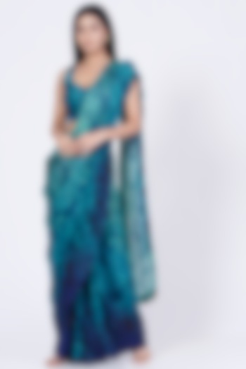 Green & Blue Ombre Stitched Saree Set by Abha Choudhary