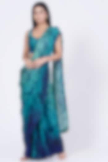 Green & Blue Ombre Stitched Saree Set by Abha Choudhary