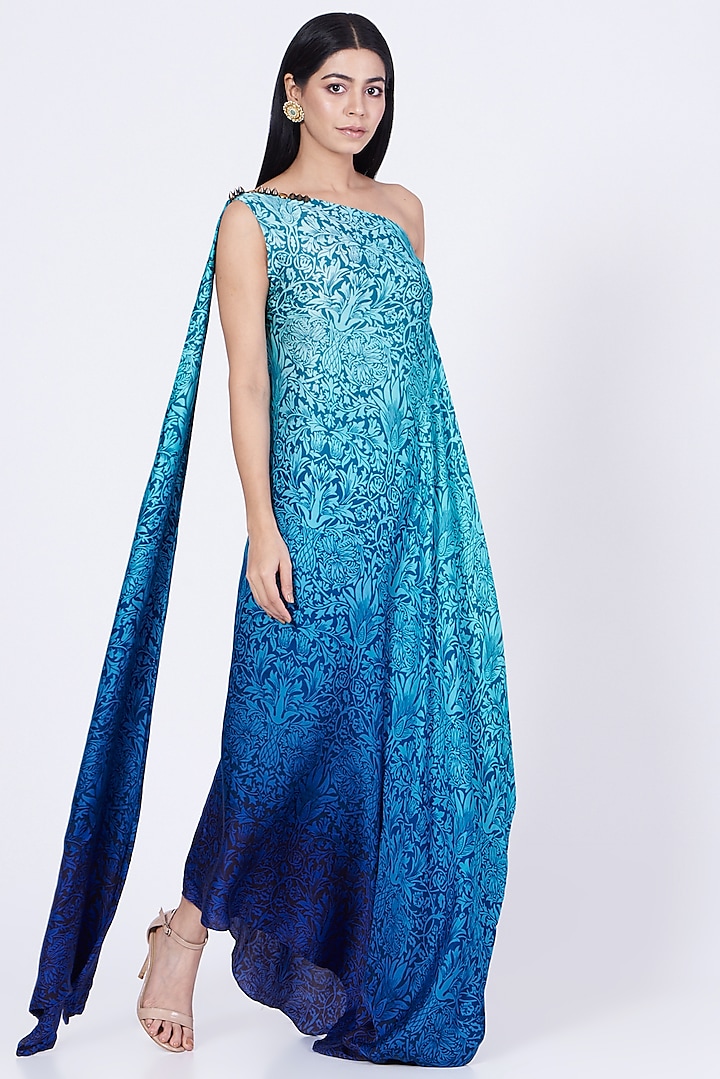 Light Blue Ombre Stud Embellished Gown by Abha Choudhary