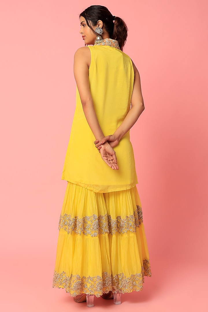 Yellow Chiffon Bridal Sharara Set by Abha Choudhary at Pernia's Pop Up Shop