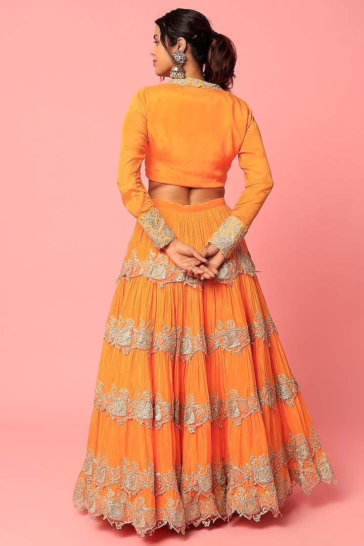 Orange Embellished Layered Wedding Lehenga Set by Abha Choudhary at Pernia's Pop Up Shop