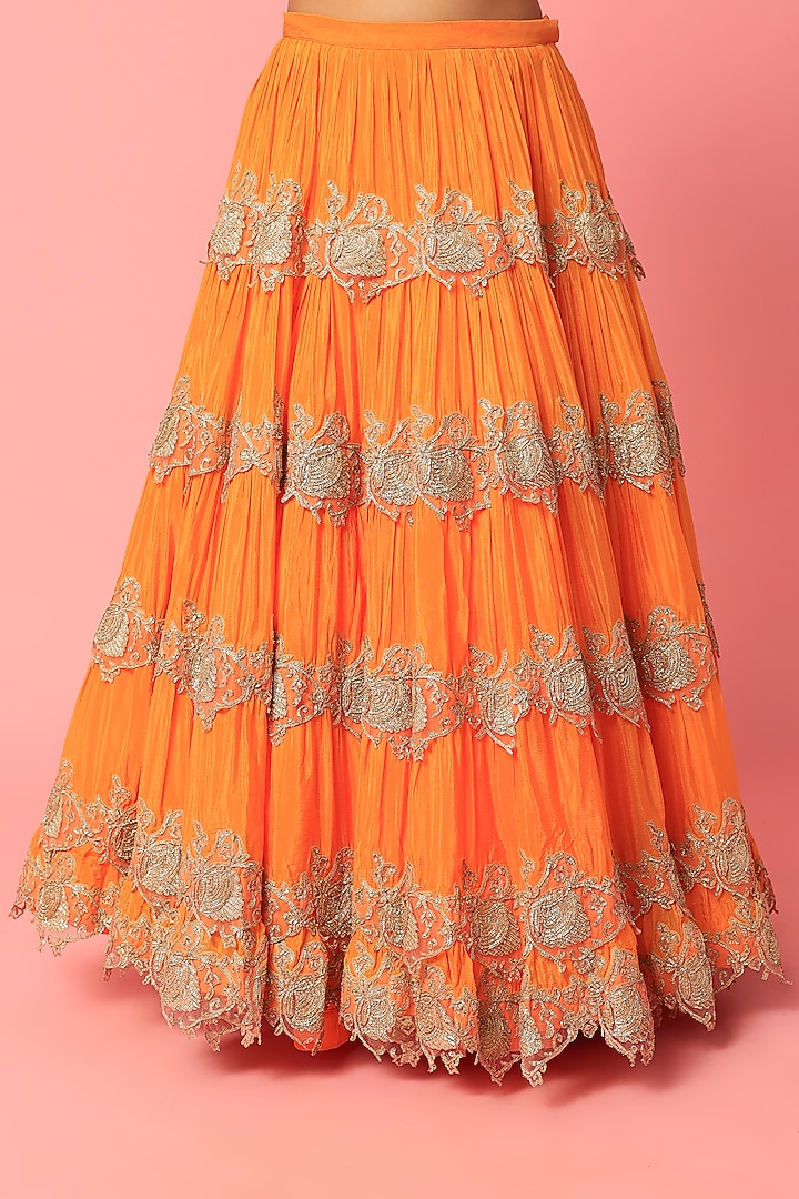 Orange Embellished Layered Wedding Lehenga Set by Abha Choudhary at Pernia's Pop Up Shop