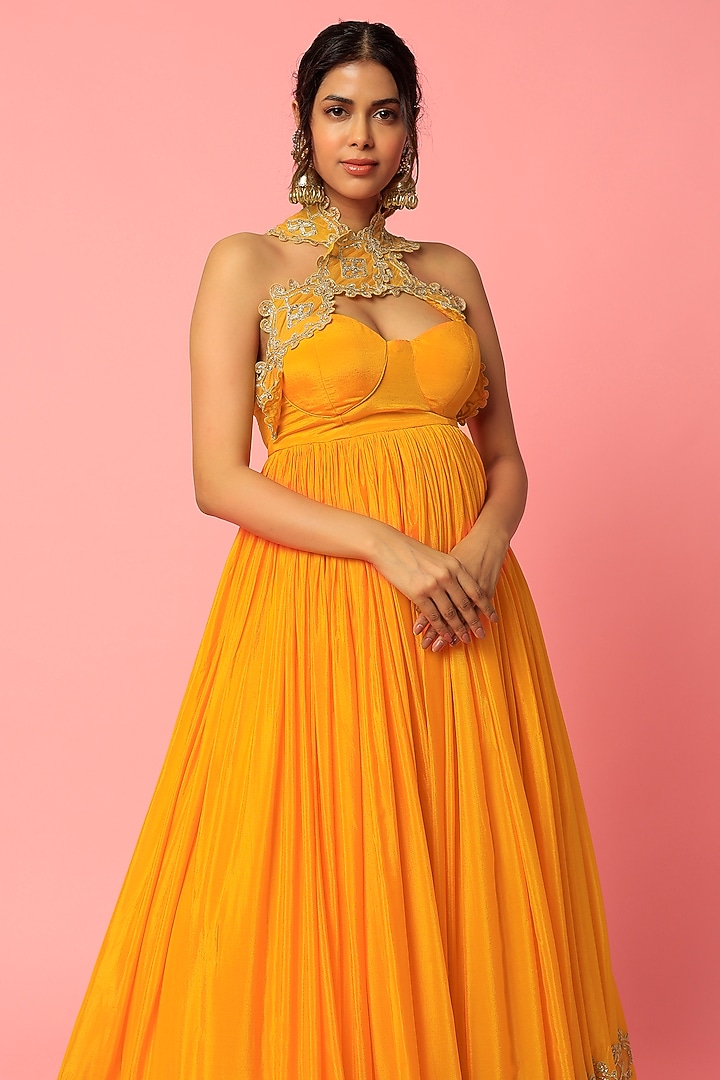 Orange Chinon Chiffon Bridal Anarkali by Abha Choudhary at Pernia's Pop Up Shop