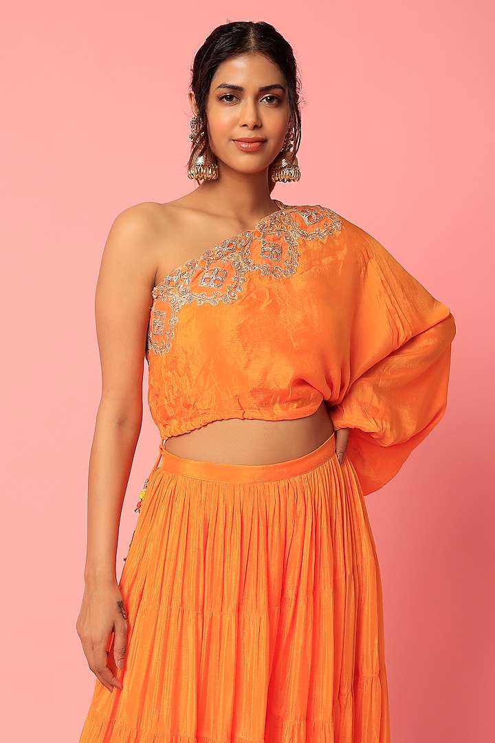 Orange Chiffon Palazzo Pant Set by Abha Choudhary at Pernia's Pop Up Shop