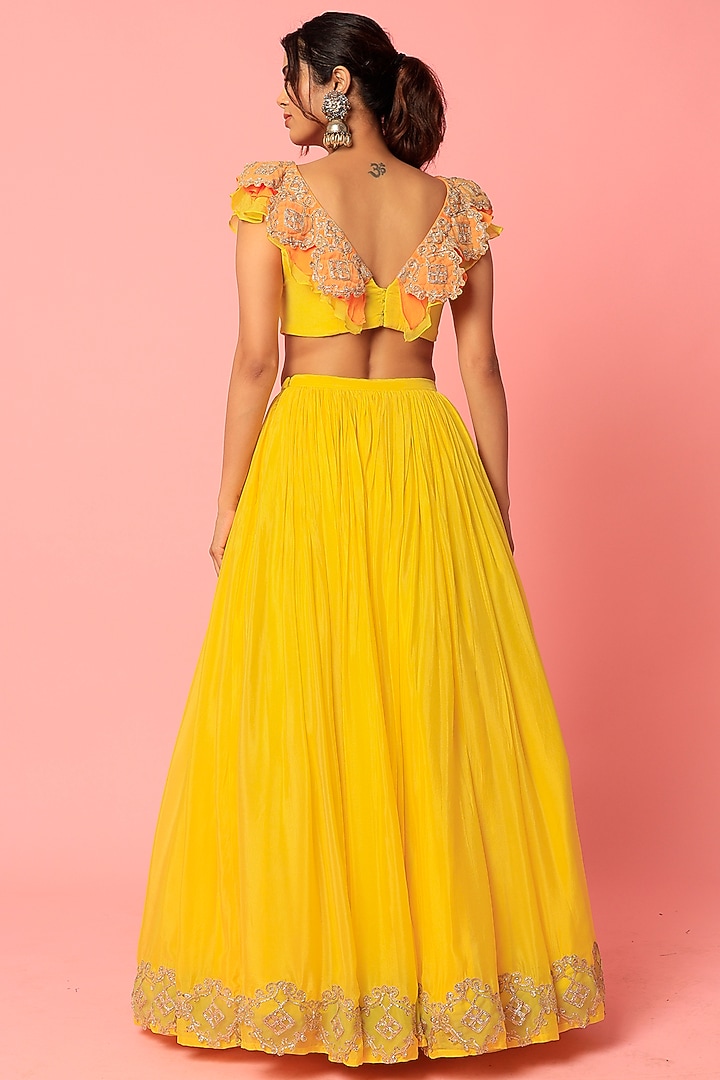 Yellow Chiffon Wedding Lehenga Set by Abha Choudhary at Pernia's Pop Up Shop