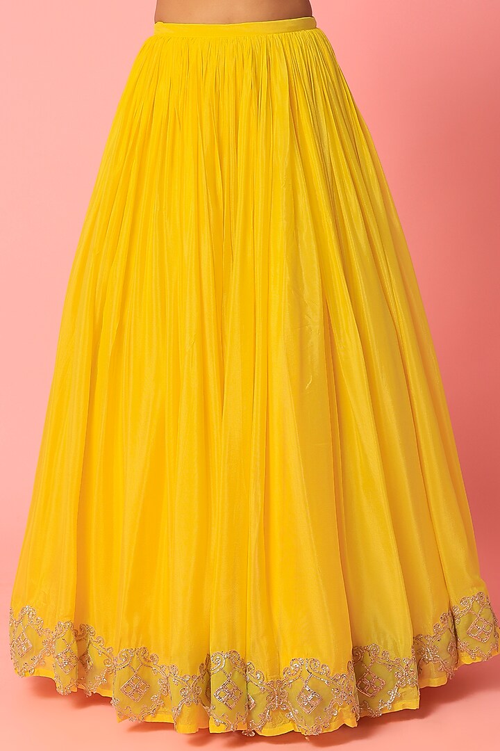 Yellow Chiffon Wedding Lehenga Set by Abha Choudhary at Pernia's Pop Up Shop